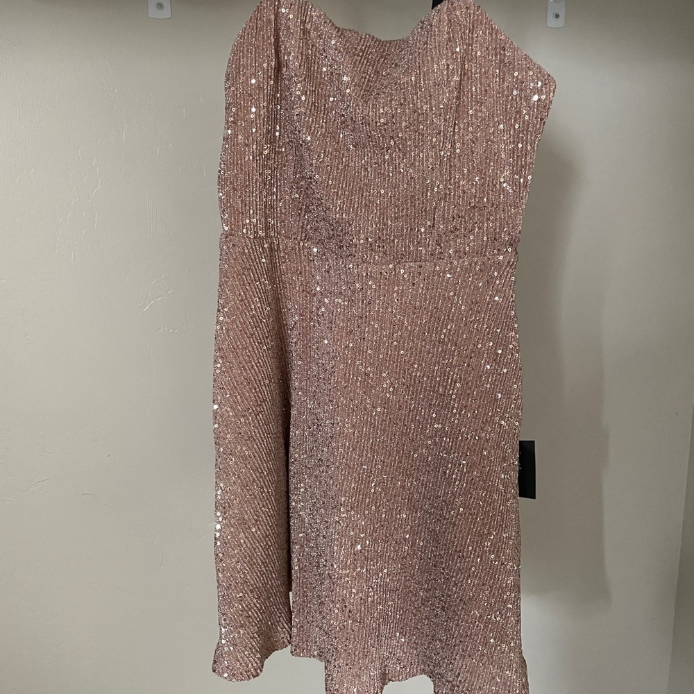 Lulu's Rose Gold Sequin Skater Dress